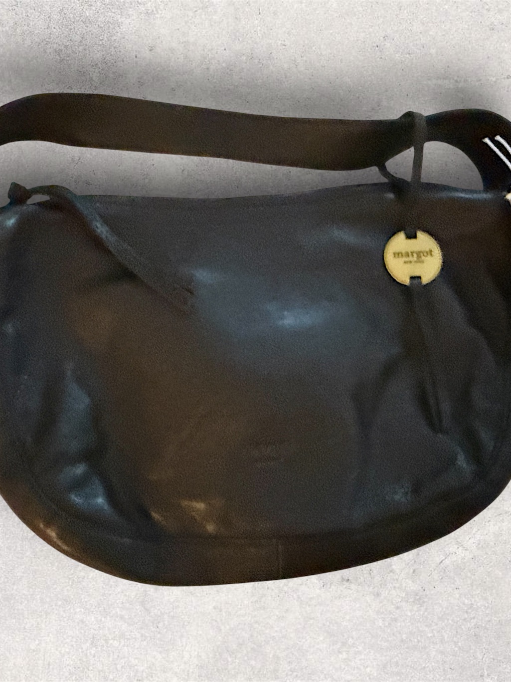 Margot Black Leather Stella Shoulder Hobo Bag With Gold Coin